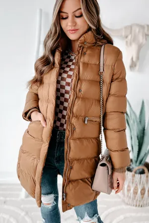 Keeping Warm Knee Length Puffer Coat (Mocha)
