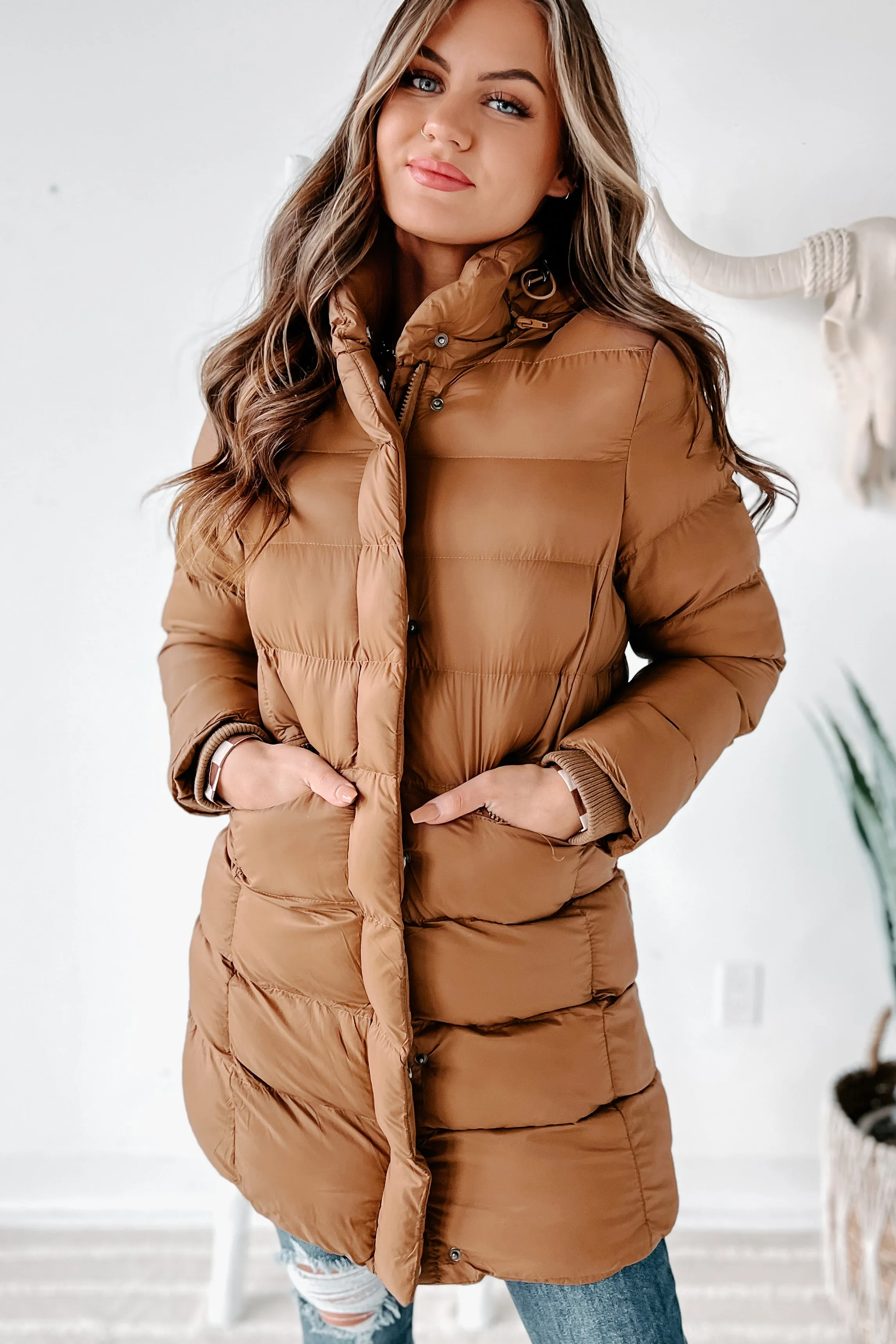 Keeping Warm Knee Length Puffer Coat (Mocha)