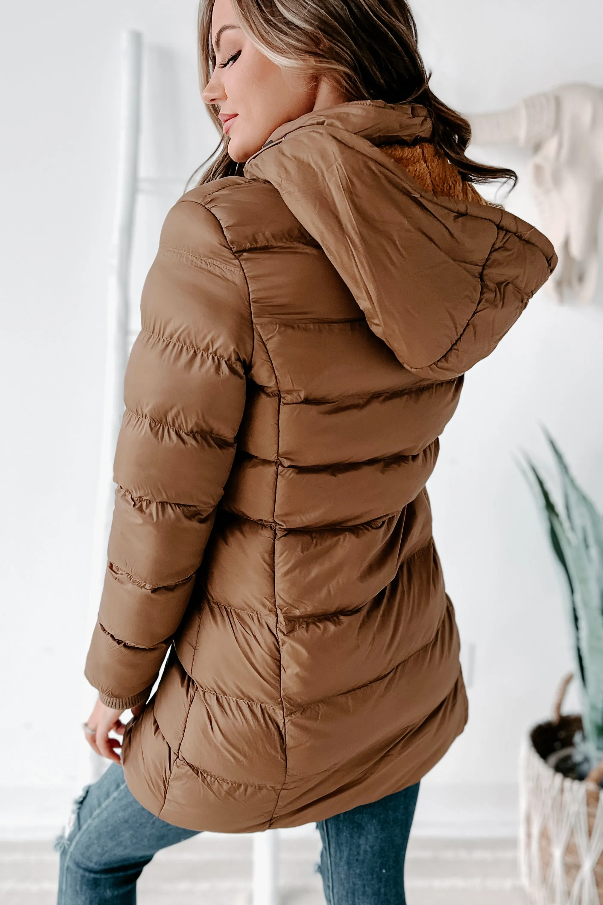 Keeping Warm Knee Length Puffer Coat (Mocha)