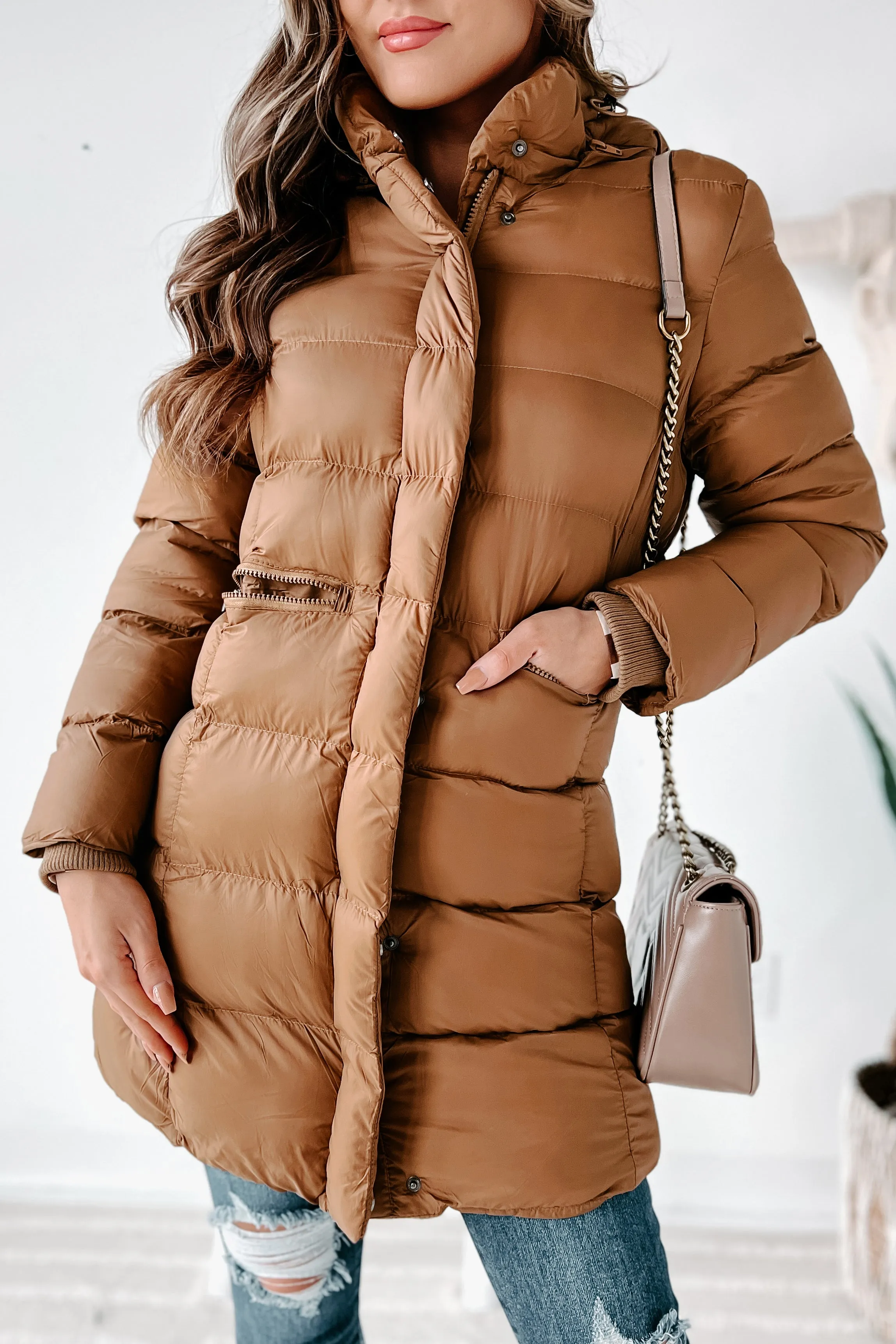 Keeping Warm Knee Length Puffer Coat (Mocha)