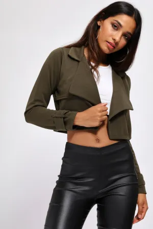 Khaki Cropped Biker Jacket