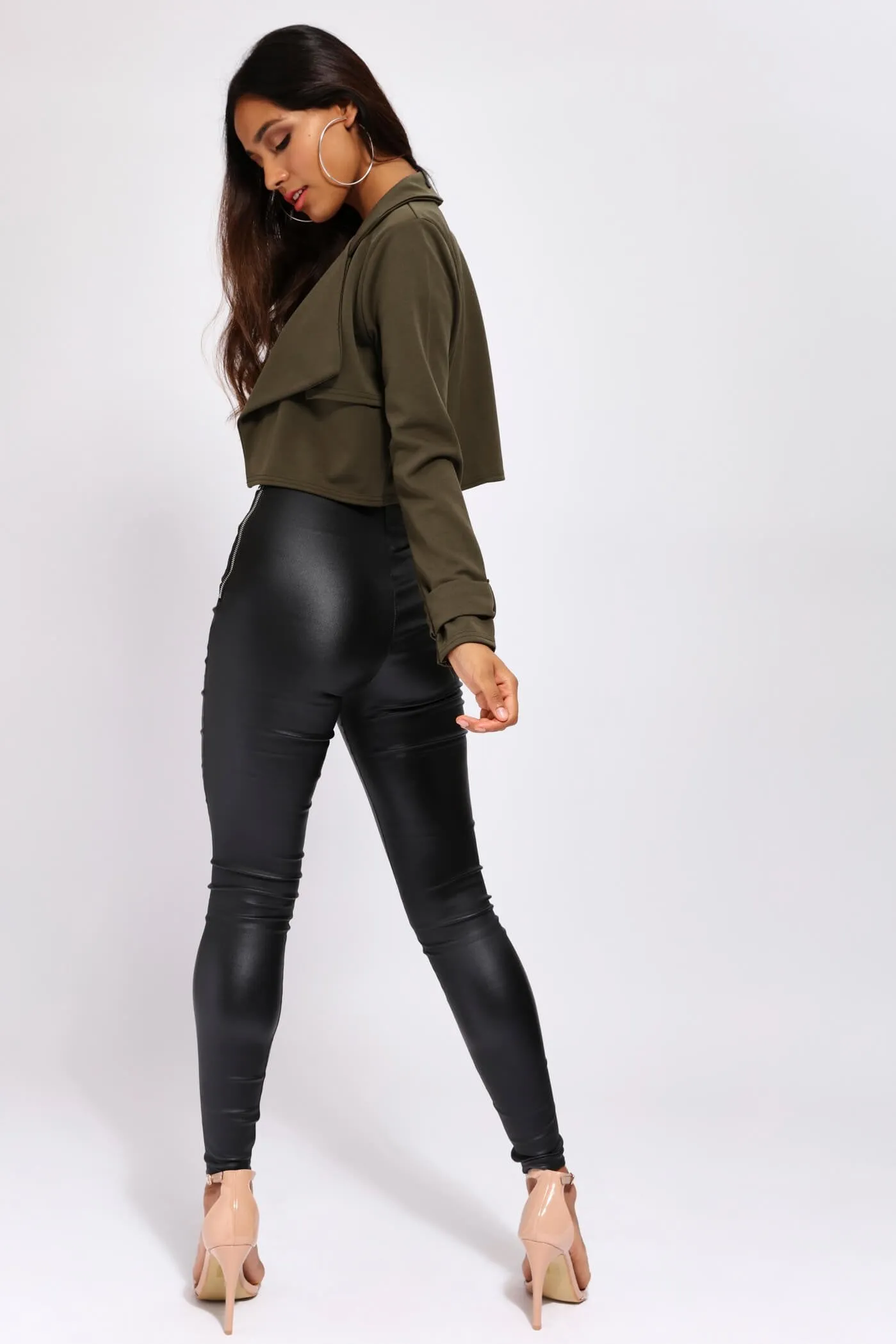 Khaki Cropped Biker Jacket