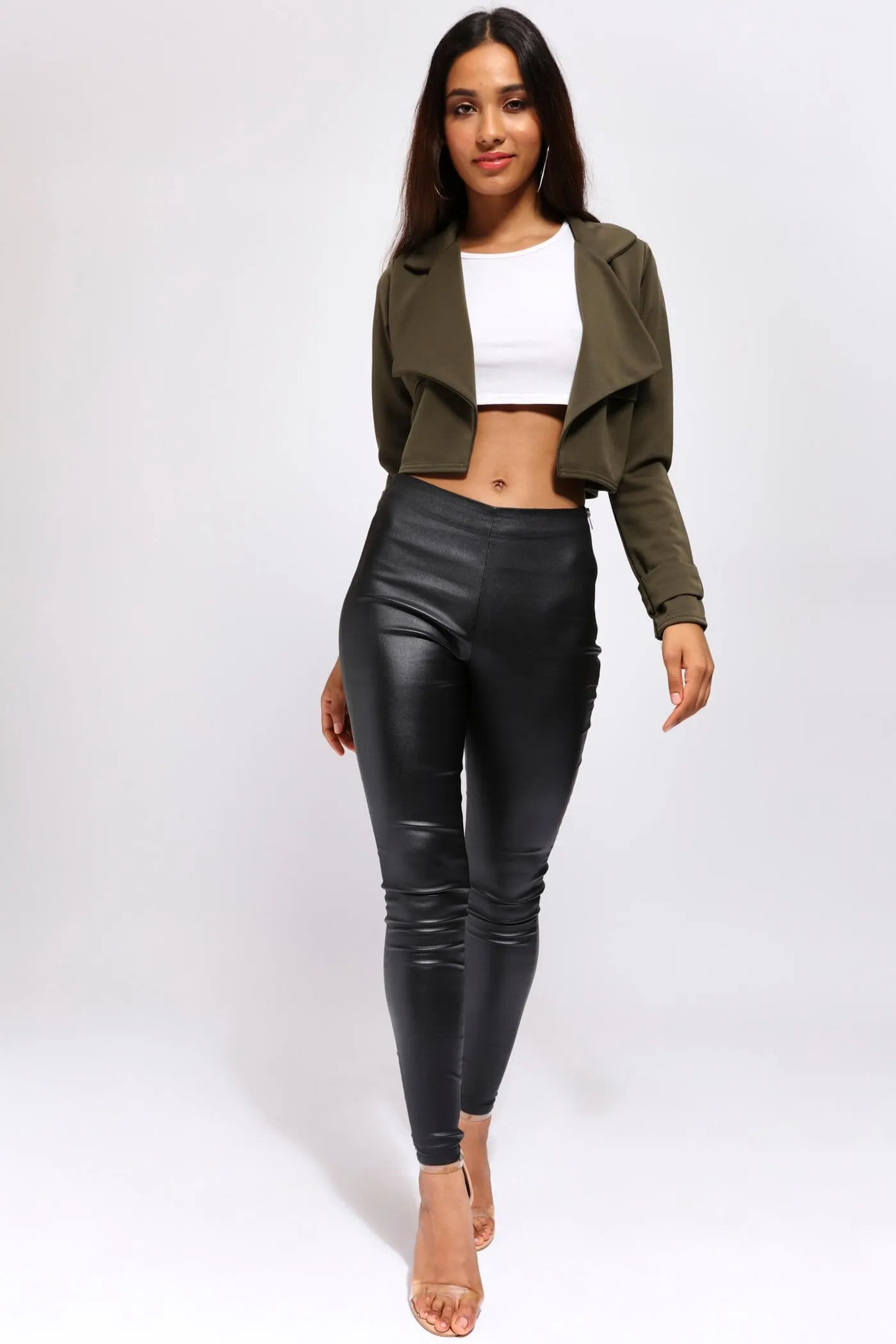 Khaki Cropped Biker Jacket