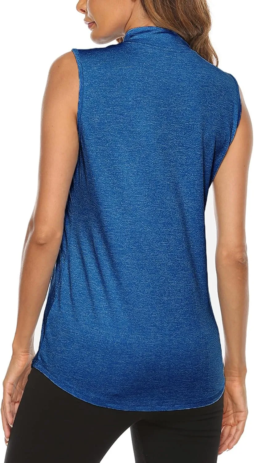 Koscacy Women's Sleeveless Golf Tennis Polo Shirts Zip Up Dry Fit Workout Tank Tops Athletic Shirt