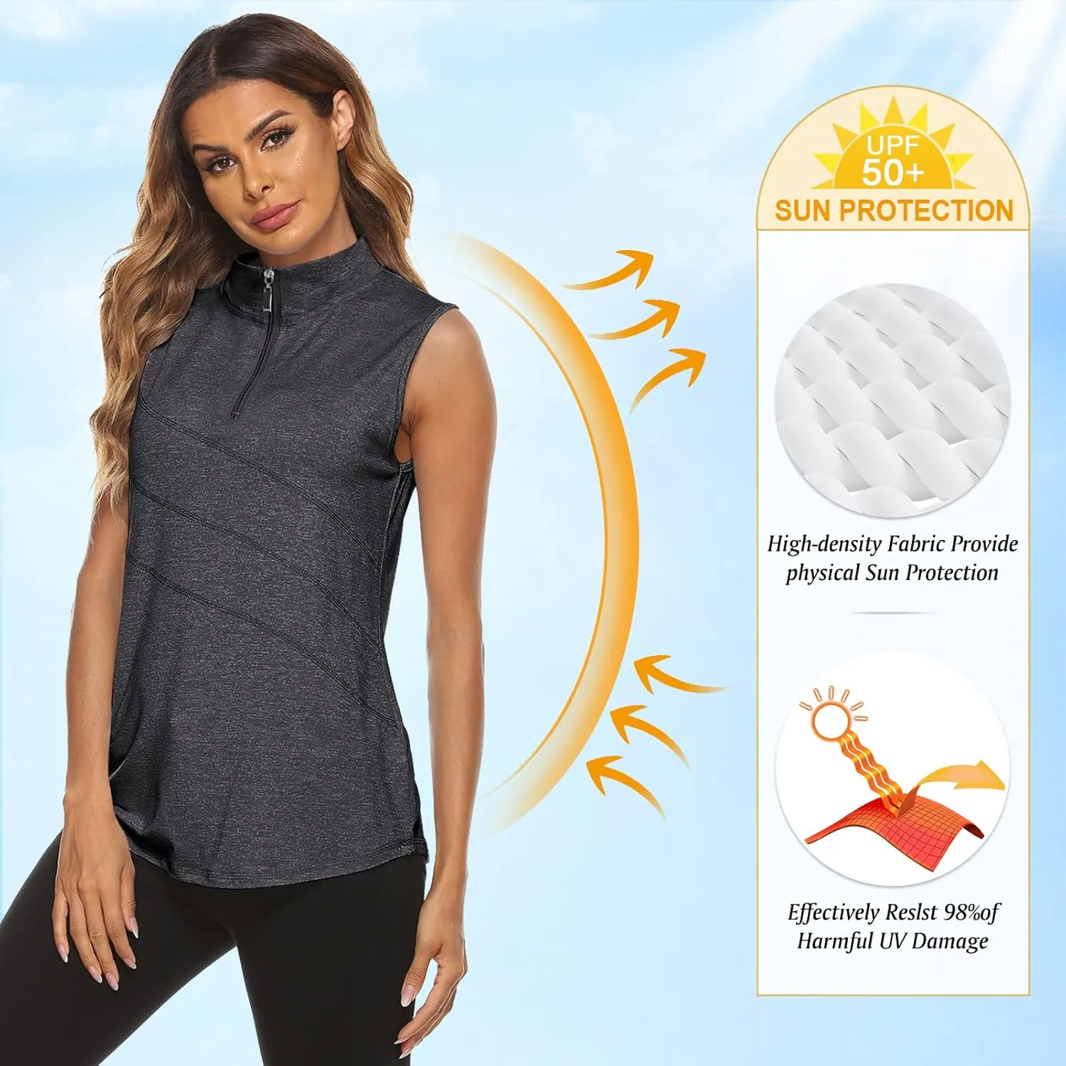 Koscacy Women's Sleeveless Golf Tennis Polo Shirts Zip Up Dry Fit Workout Tank Tops Athletic Shirt