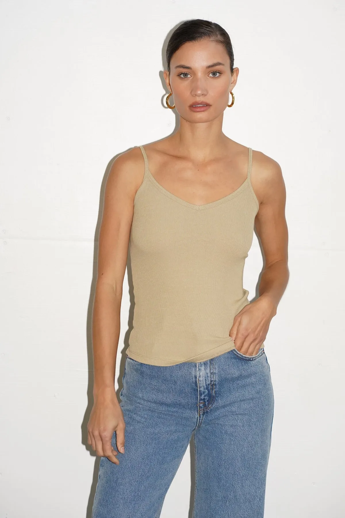 Lia Ribbed Cami - Pale Khaki