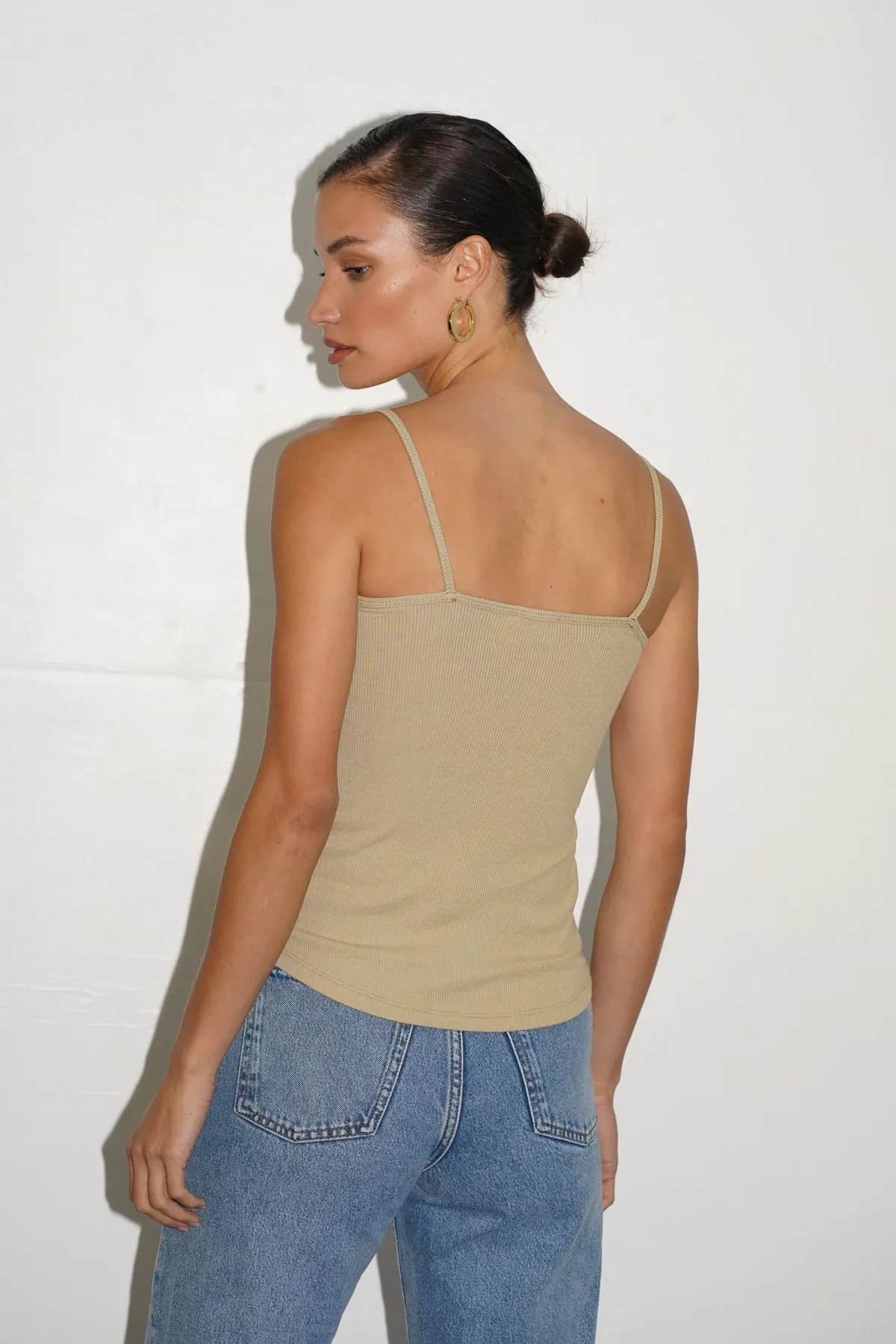 Lia Ribbed Cami - Pale Khaki