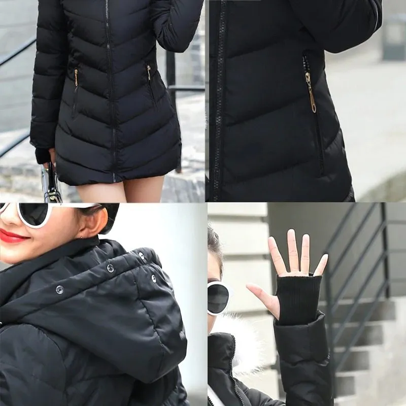 Long Puffer Fleece Coat - Detachable Hood & Collar / Warm Outwear