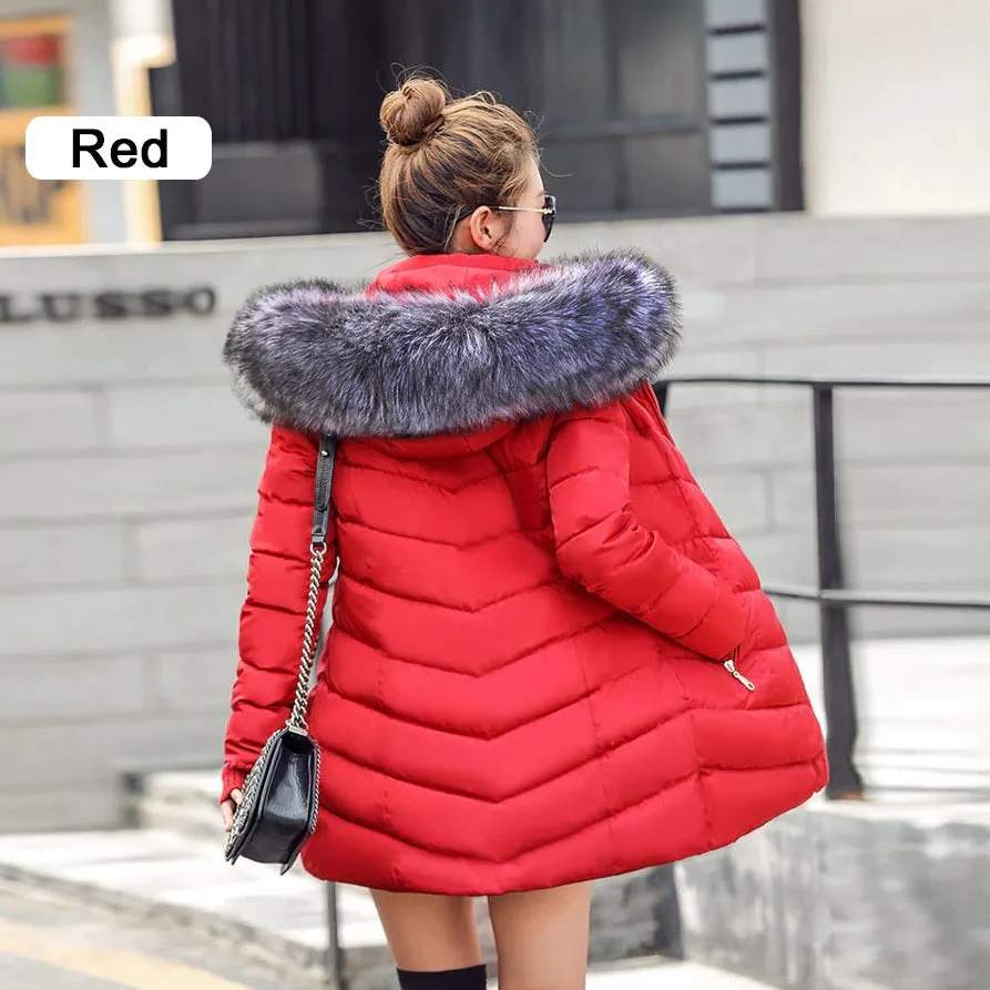 Long Puffer Fleece Coat - Detachable Hood & Collar / Warm Outwear