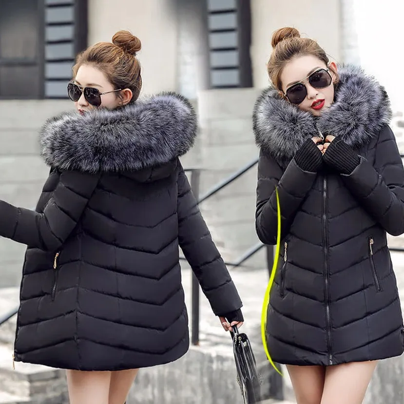 Long Puffer Fleece Coat - Detachable Hood & Collar / Warm Outwear