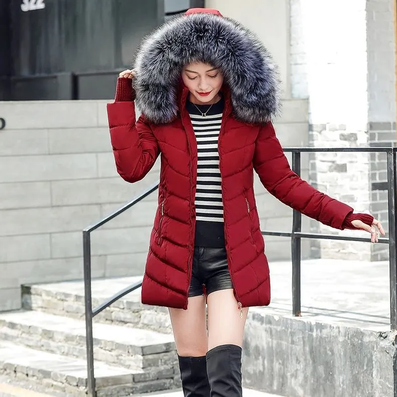 Long Puffer Fleece Coat - Detachable Hood & Collar / Warm Outwear