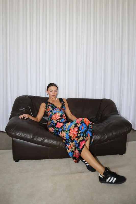 Love To Love You Black Lace Floral Midi Dress