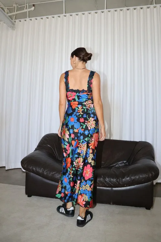 Love To Love You Black Lace Floral Midi Dress