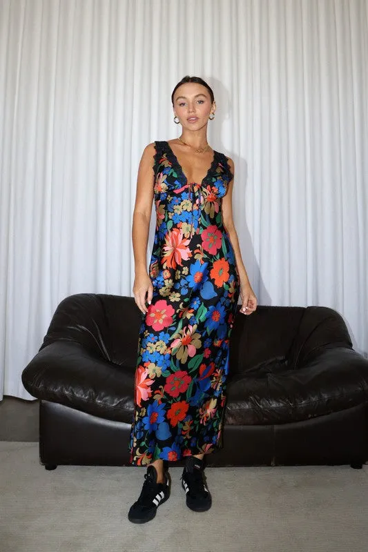Love To Love You Black Lace Floral Midi Dress