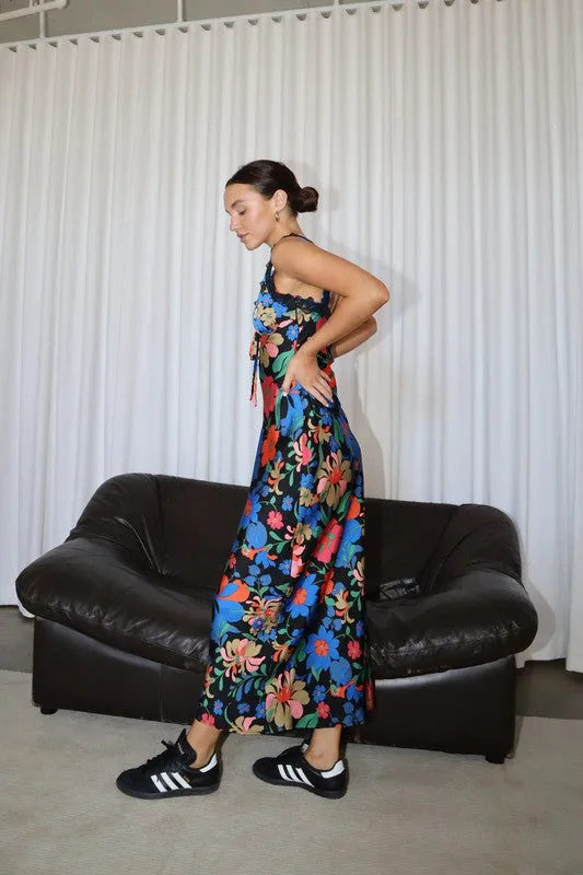 Love To Love You Black Lace Floral Midi Dress