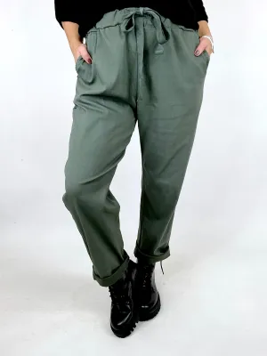 Made in Italy Lagenlook Plain Magic Pant Joggers in Khaki .code 50106