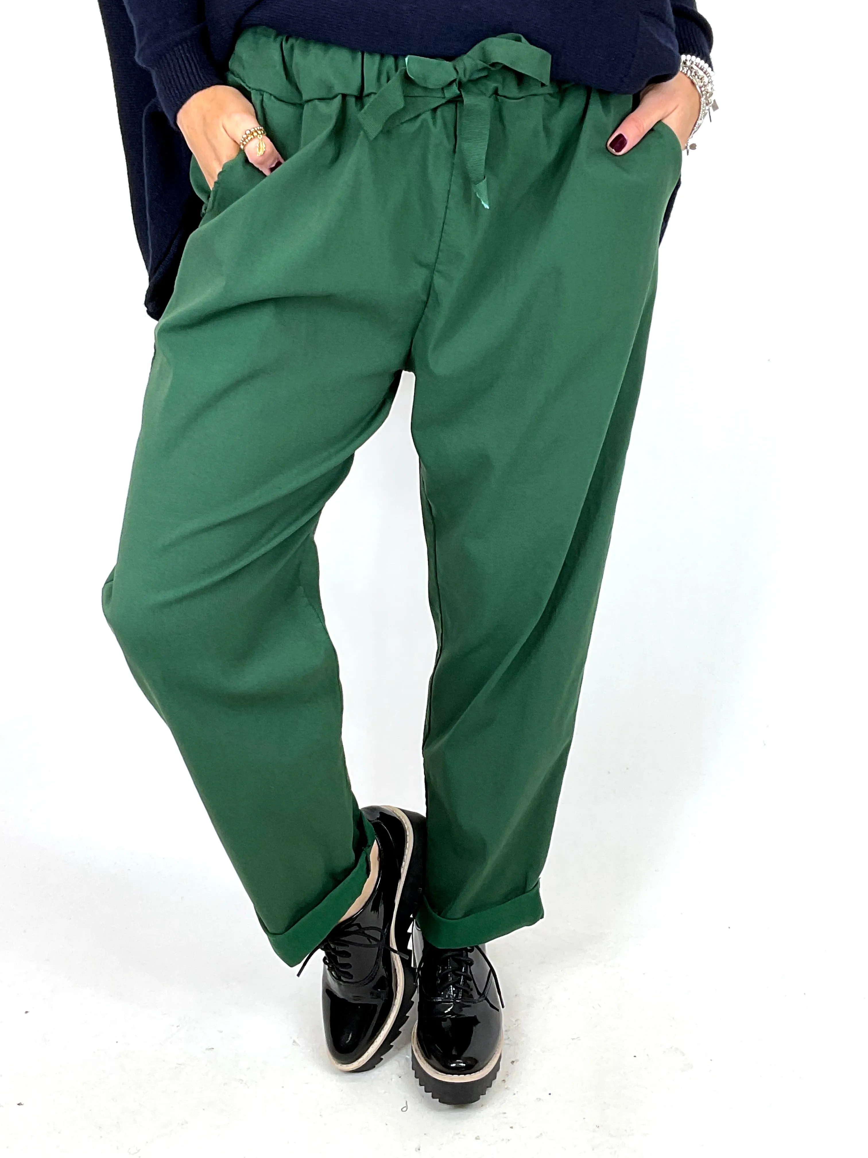 Made in Italy Lagenlook Plain Magic Pant Joggers in Pine Green .code 50106