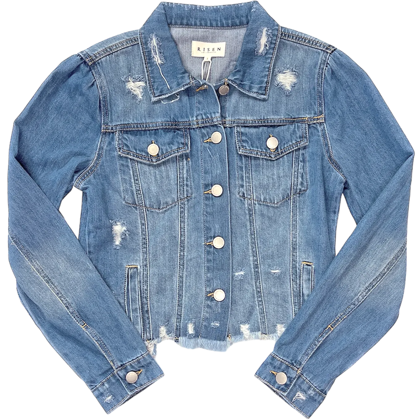 Medium-Wash Distressed Denim Jacket
