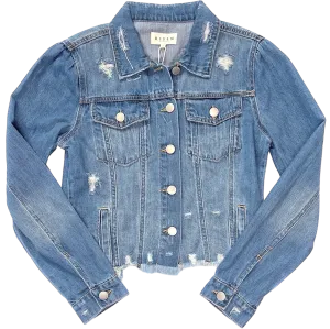Medium-Wash Distressed Denim Jacket