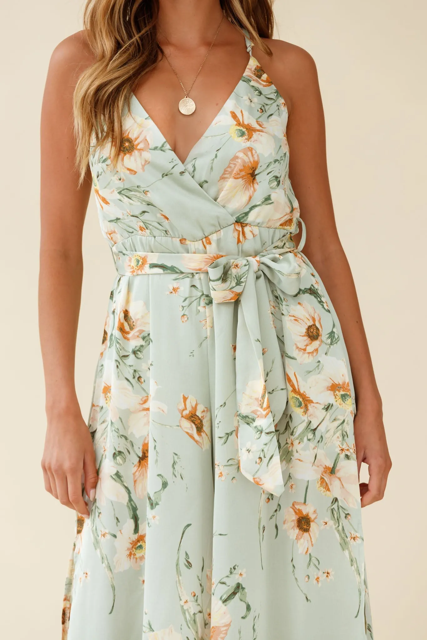 Miso Wide-Leg Cami Jumpsuit Poppy Print Pistachio