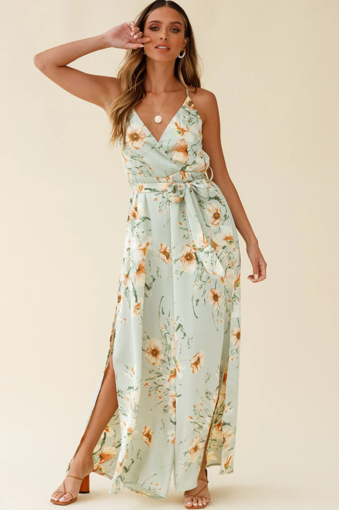 Miso Wide-Leg Cami Jumpsuit Poppy Print Pistachio