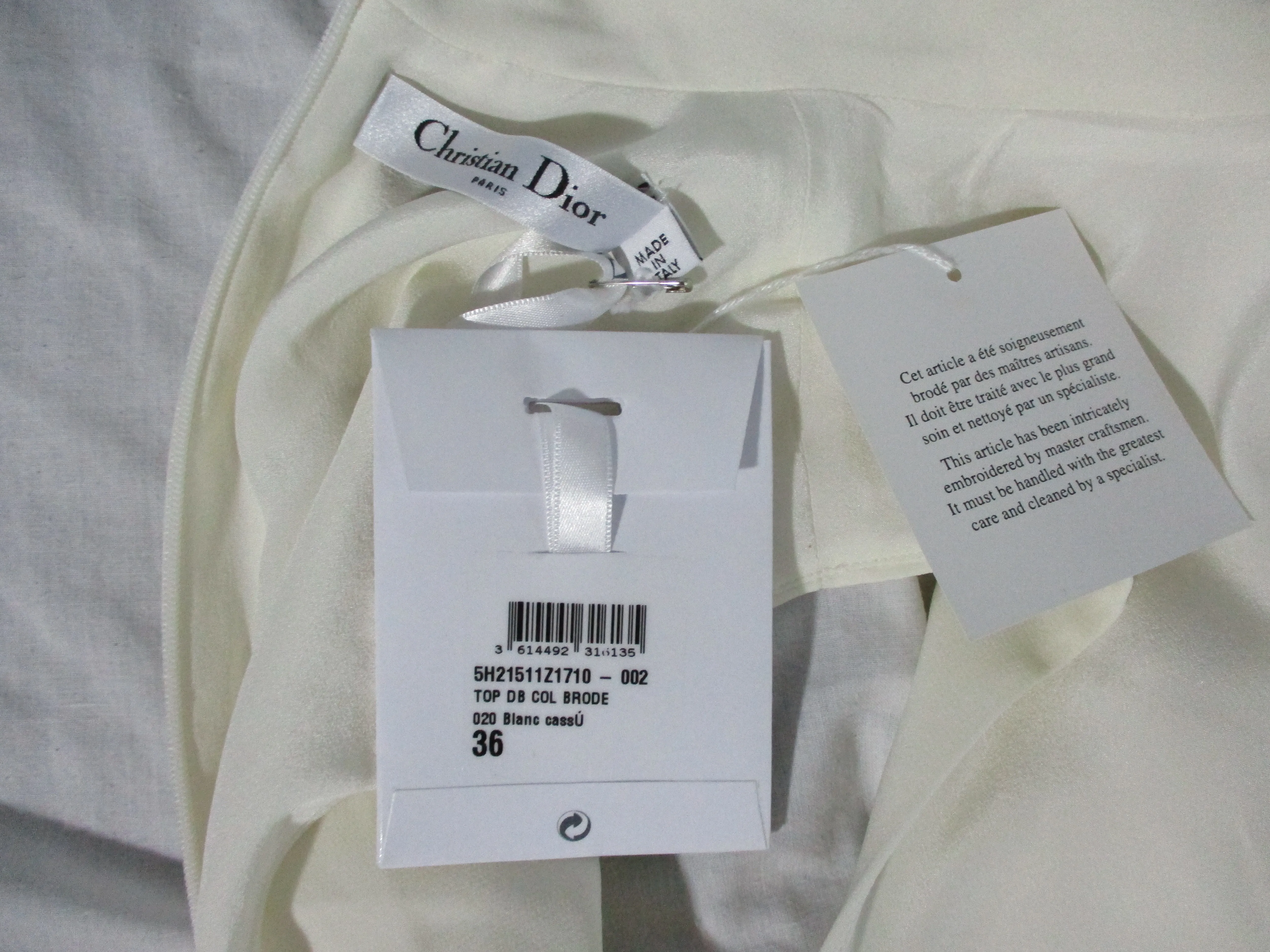 NWT NEW CHRISTIAN DIOR PARIS TOP BLOUSE Shirt 36 Blanc Cassu Creme Silver