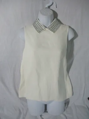 NWT NEW CHRISTIAN DIOR PARIS TOP BLOUSE Shirt 36 Blanc Cassu Creme Silver