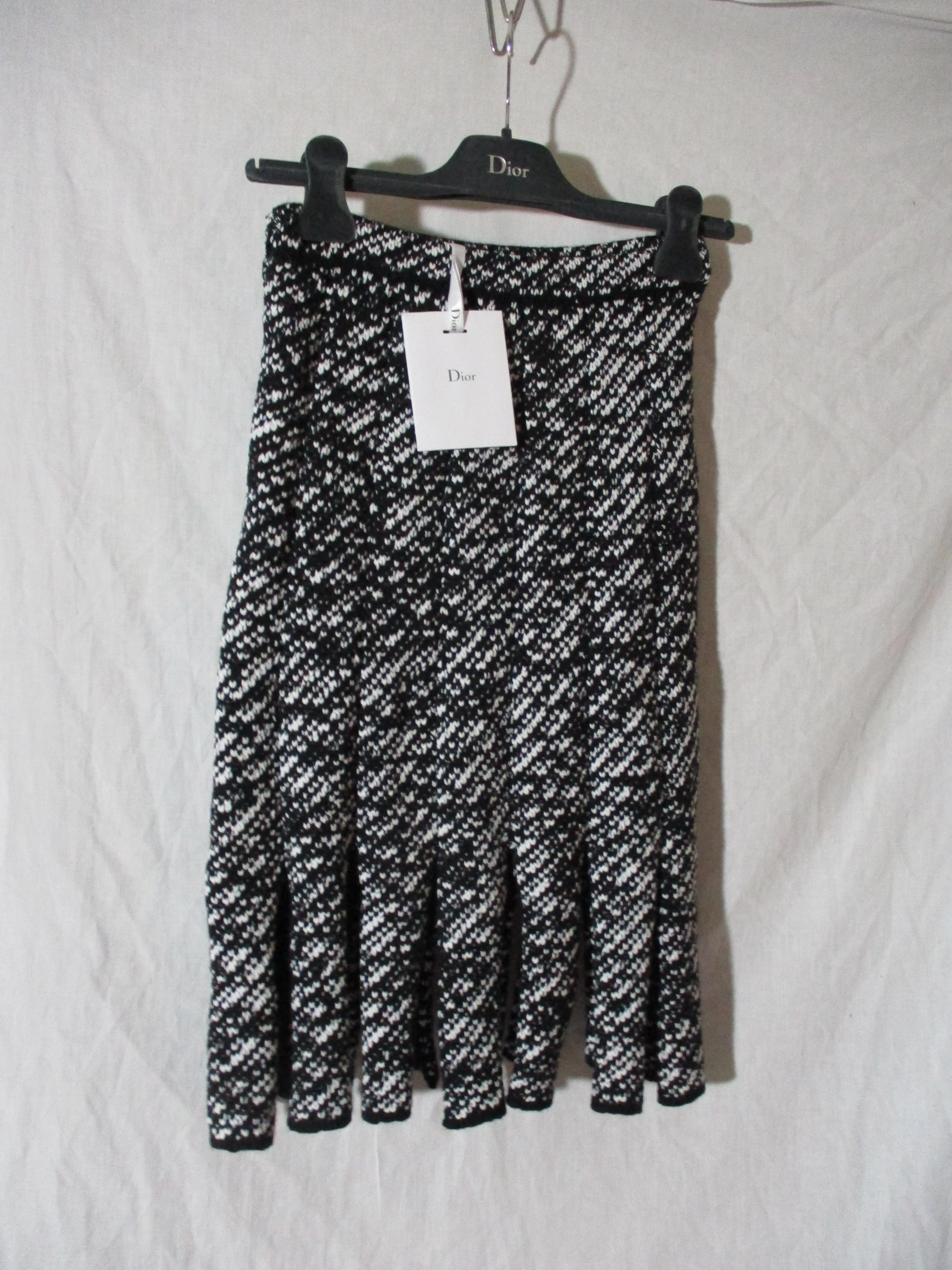 NWT NEW CHRISTIAN DIOR PARIS Wool Cotton SKIRT 38 NOIR BLACK WHITE