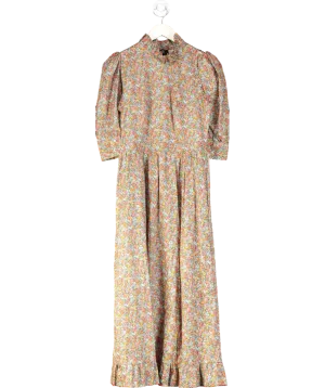 o pioneers Multicoloured Bessie Ruffled Floral-print Cotton Midi Dress UK 8