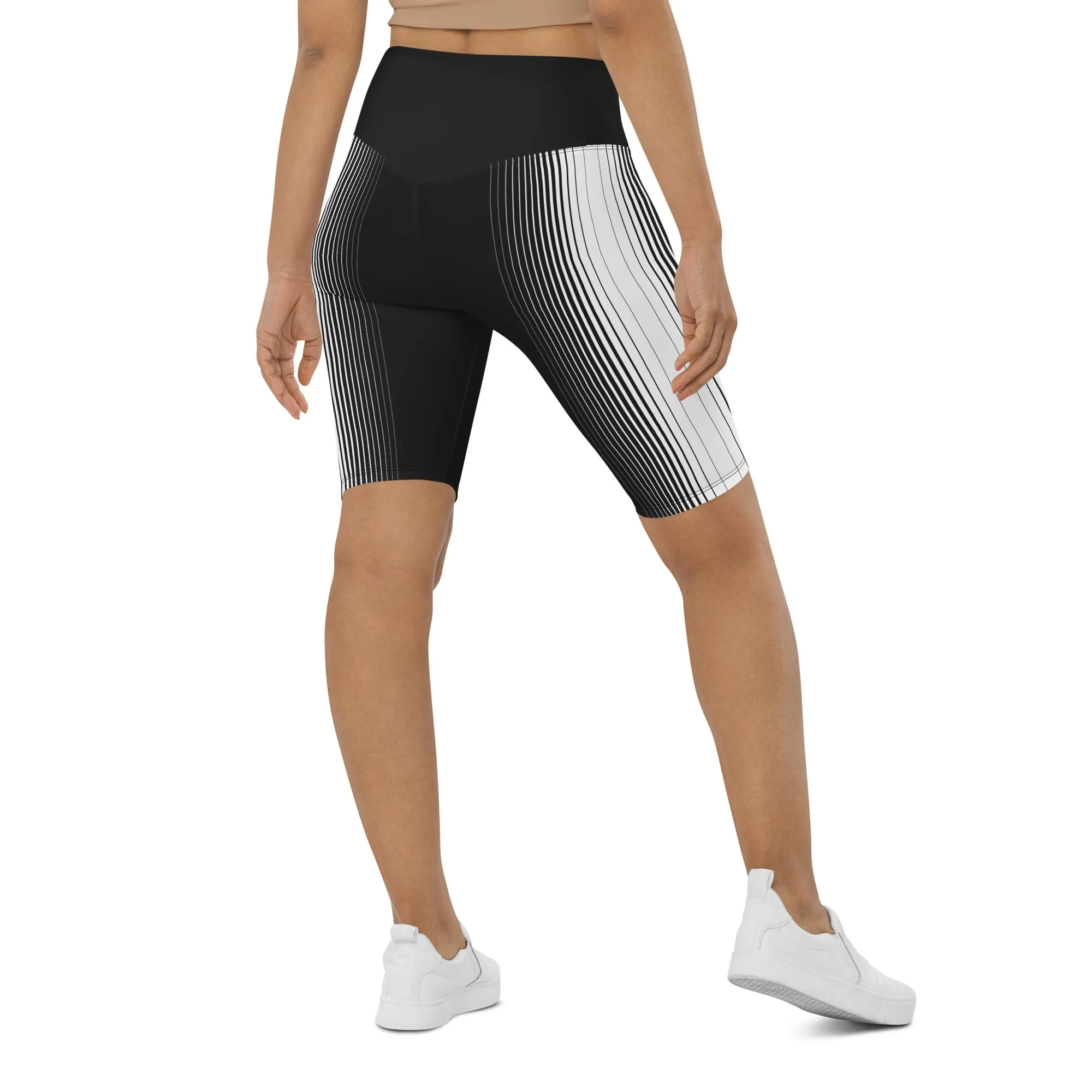 Optical Illusion Vertical Lines Biker Shorts