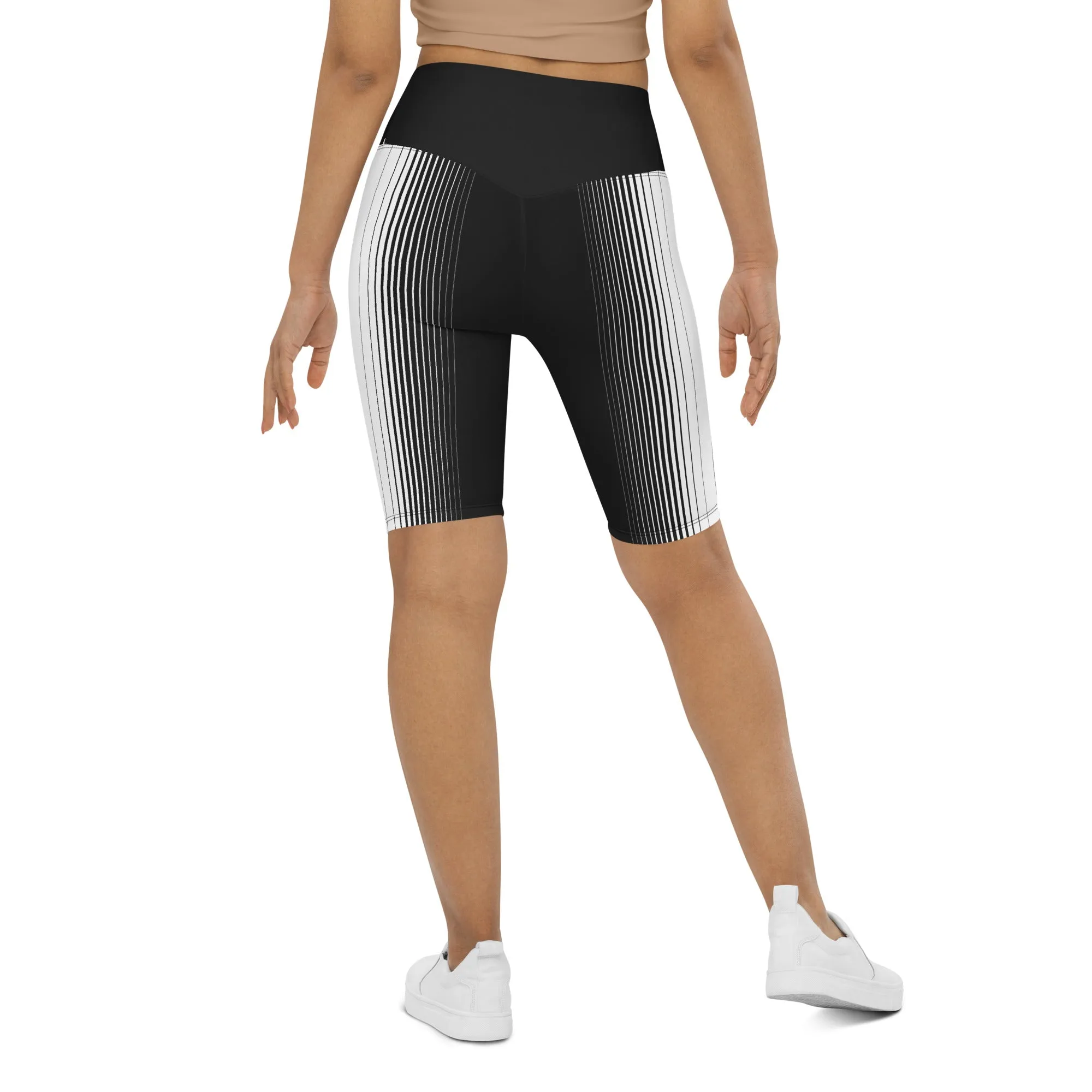 Optical Illusion Vertical Lines Biker Shorts