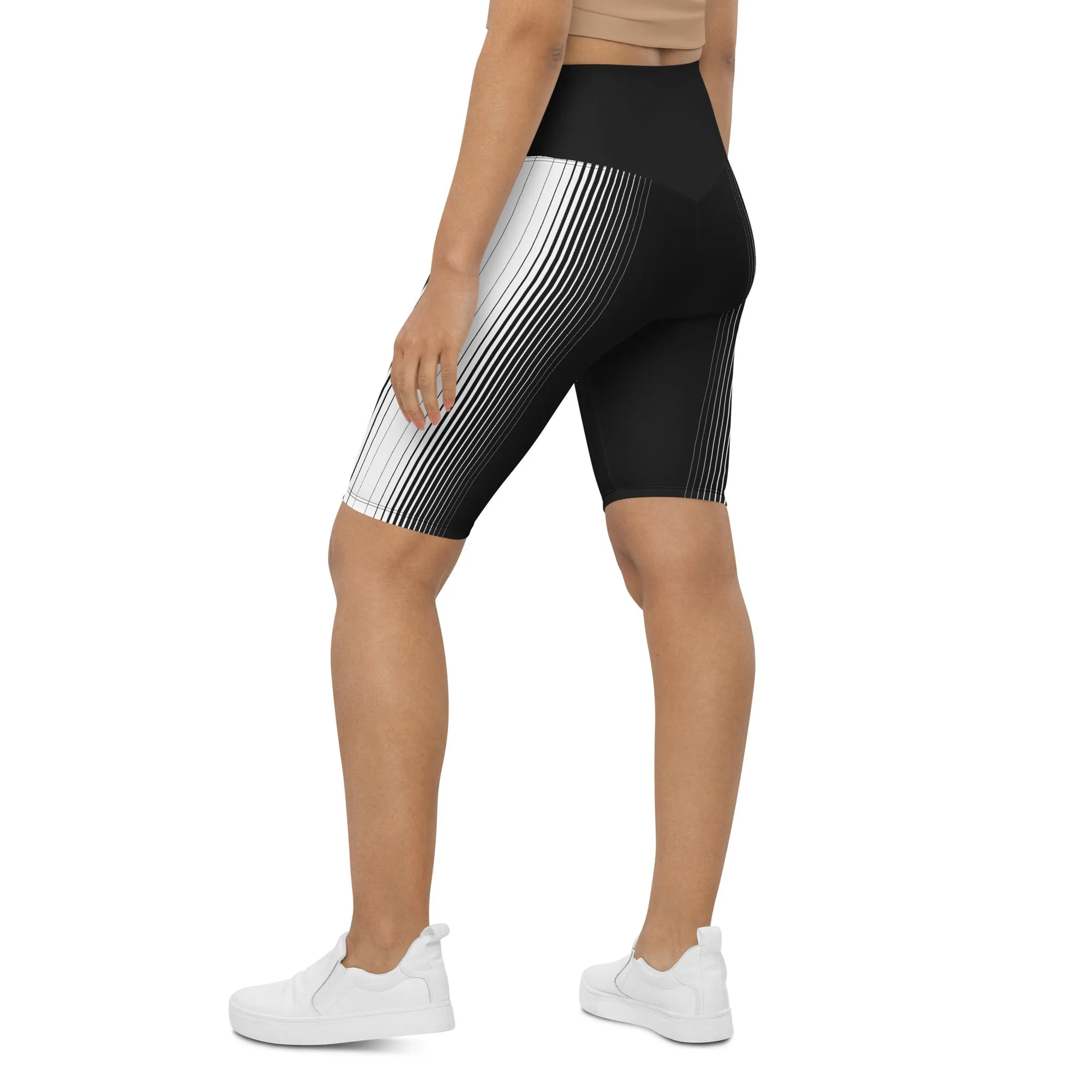 Optical Illusion Vertical Lines Biker Shorts