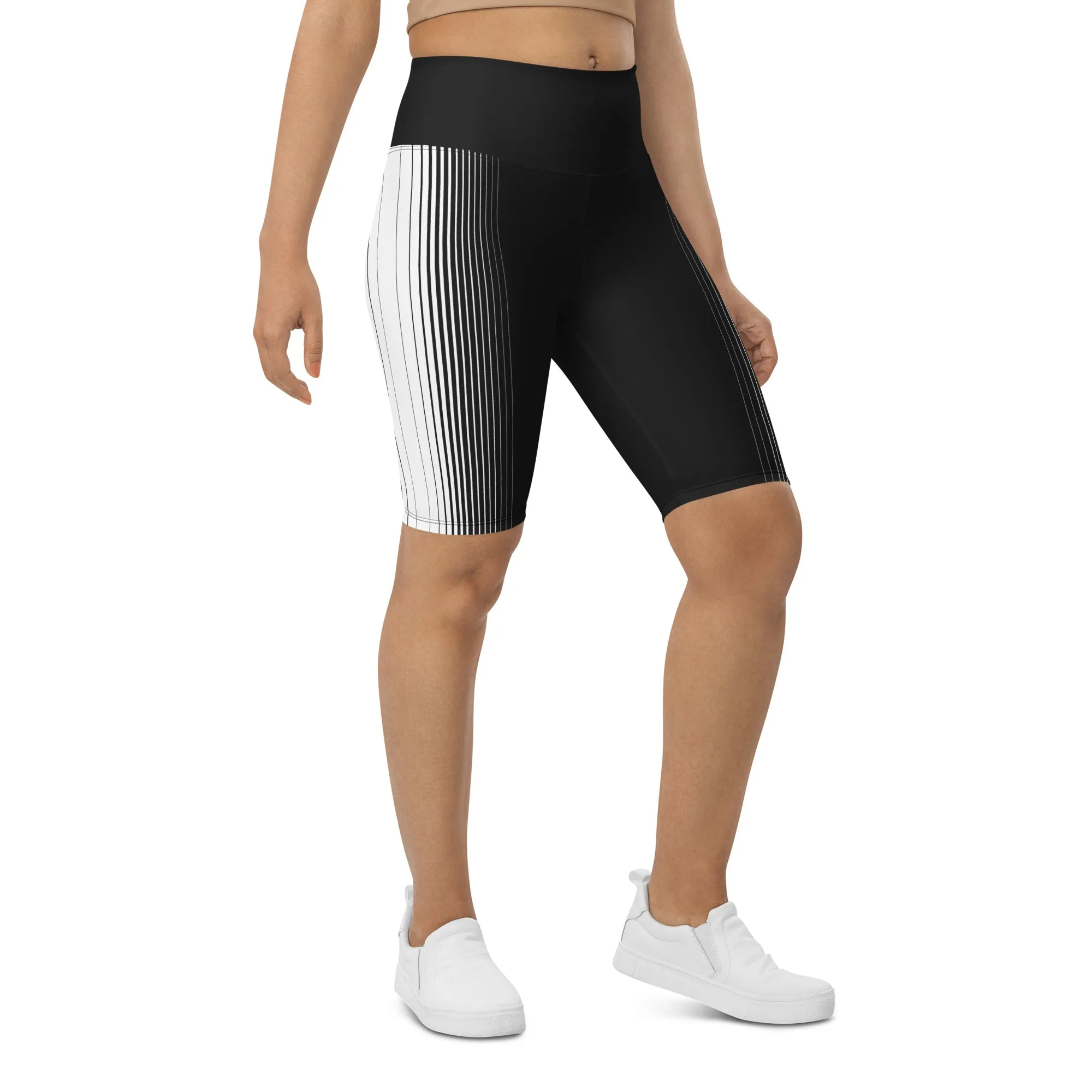 Optical Illusion Vertical Lines Biker Shorts