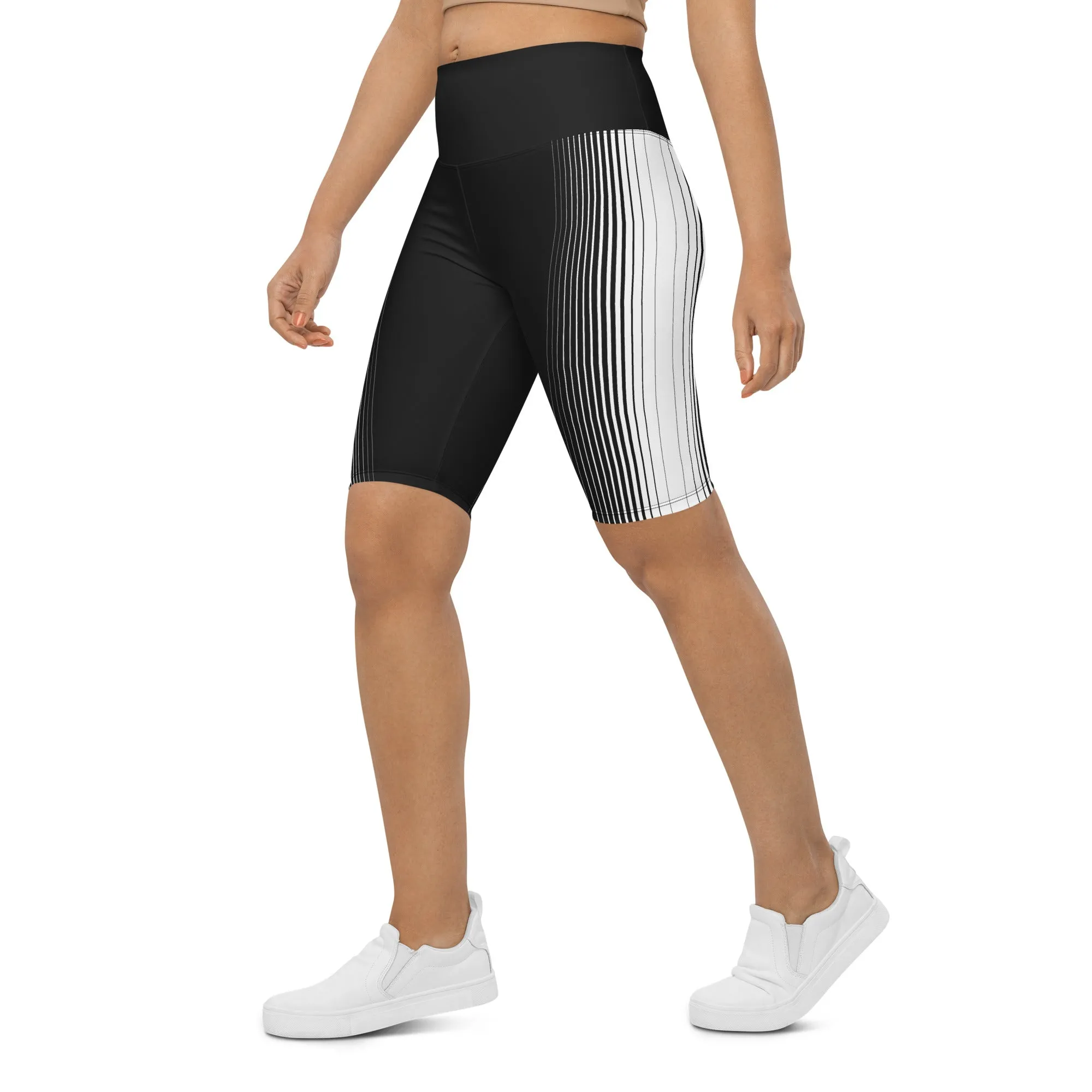 Optical Illusion Vertical Lines Biker Shorts