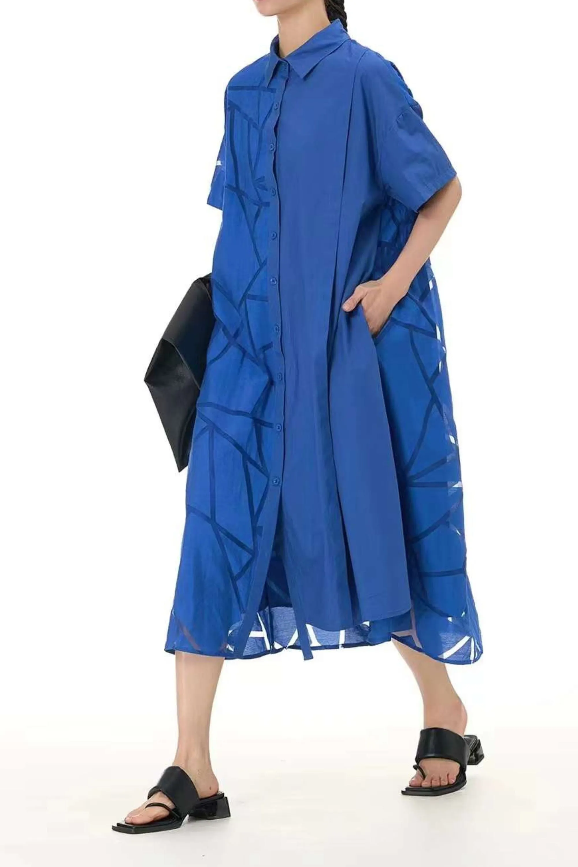 Oversized Blue Shirt Dress