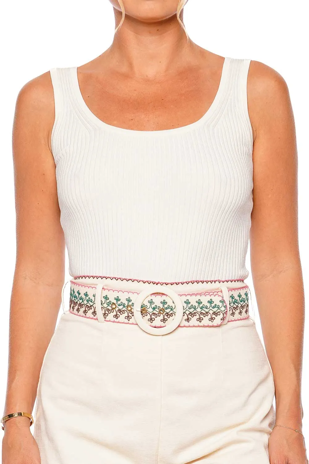 Parchment Scooped Rib Knit Tank