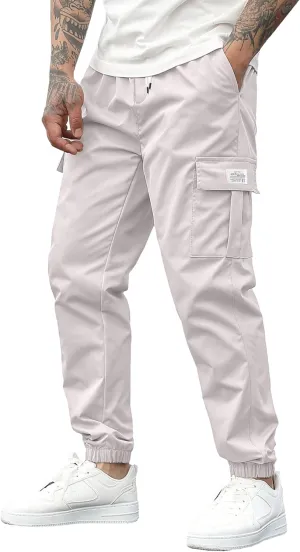 PLEPAN Mens Casual Cargo Joggers Stretch Elastic Waist Drawstring Tapered Sweatpants with Pockets