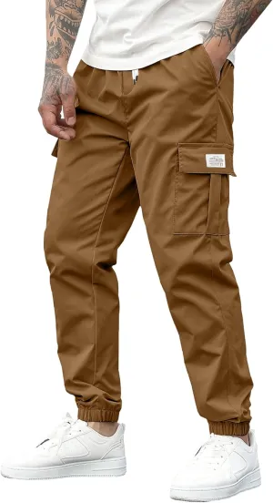 PLEPAN Mens Casual Cargo Joggers Stretch Elastic Waist Drawstring Tapered Sweatpants with Pockets