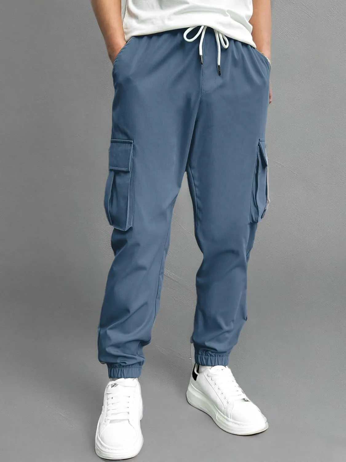 PLEPAN Mens Casual Cargo Joggers Stretch Elastic Waist Drawstring Tapered Sweatpants with Pockets