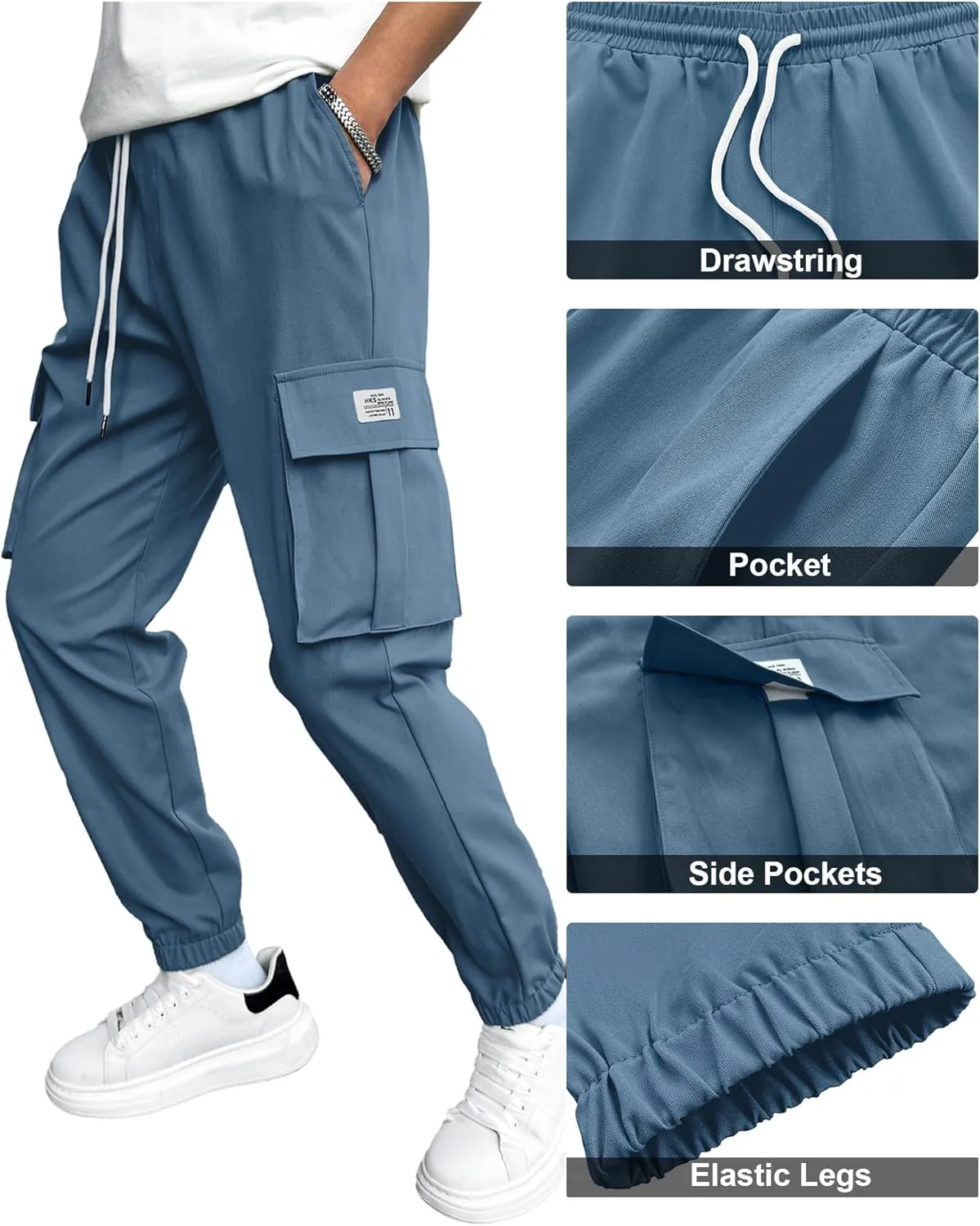 PLEPAN Mens Casual Cargo Joggers Stretch Elastic Waist Drawstring Tapered Sweatpants with Pockets