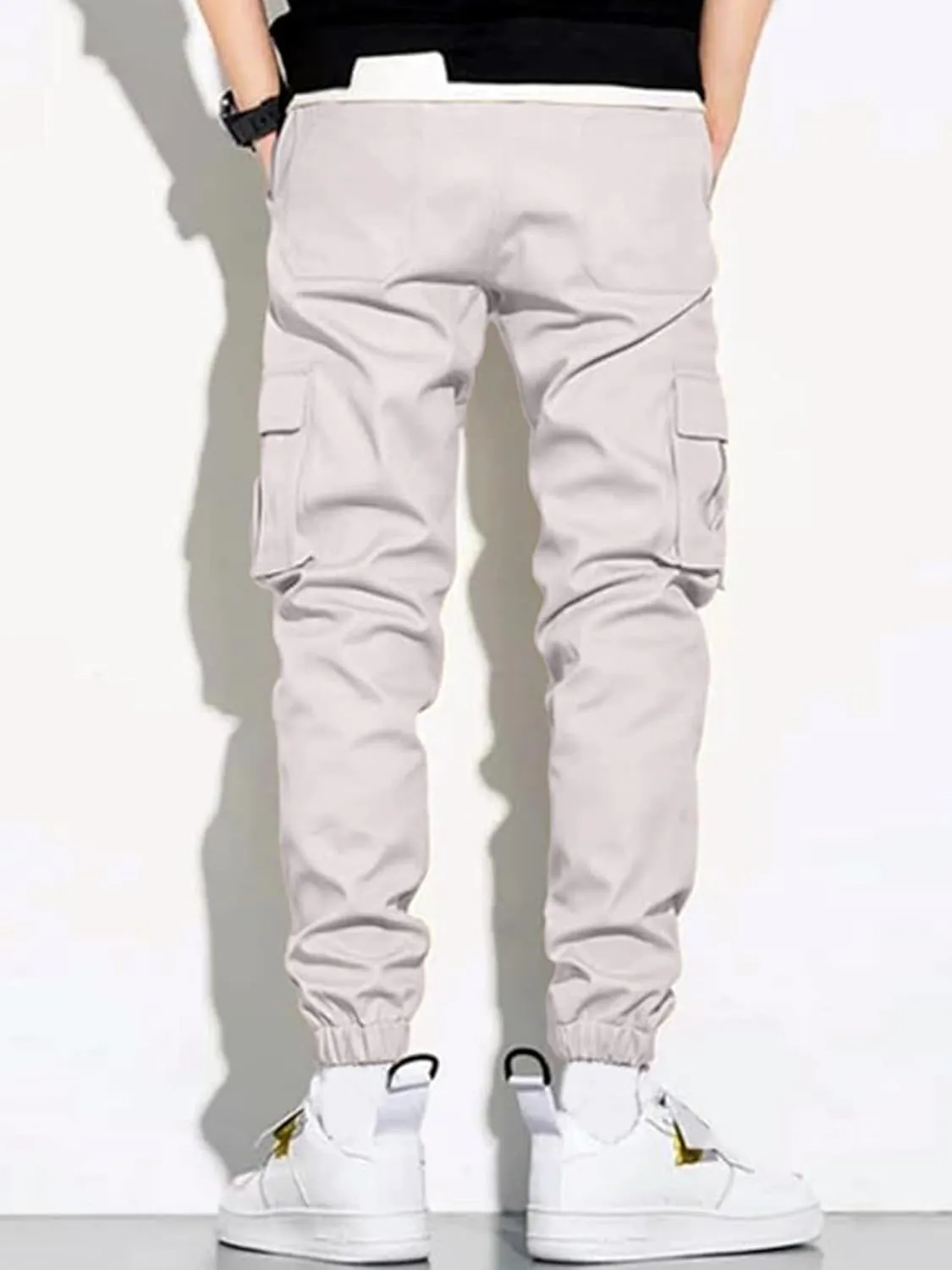 PLEPAN Mens Casual Cargo Joggers Stretch Elastic Waist Drawstring Tapered Sweatpants with Pockets