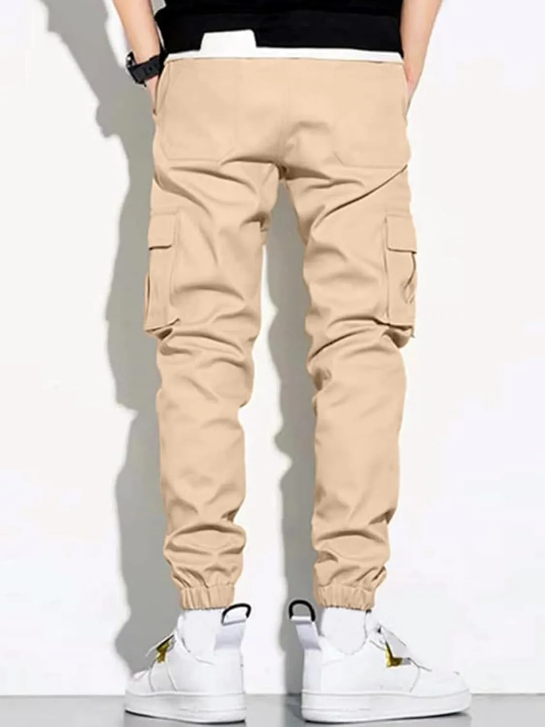 PLEPAN Mens Casual Cargo Joggers Stretch Elastic Waist Drawstring Tapered Sweatpants with Pockets