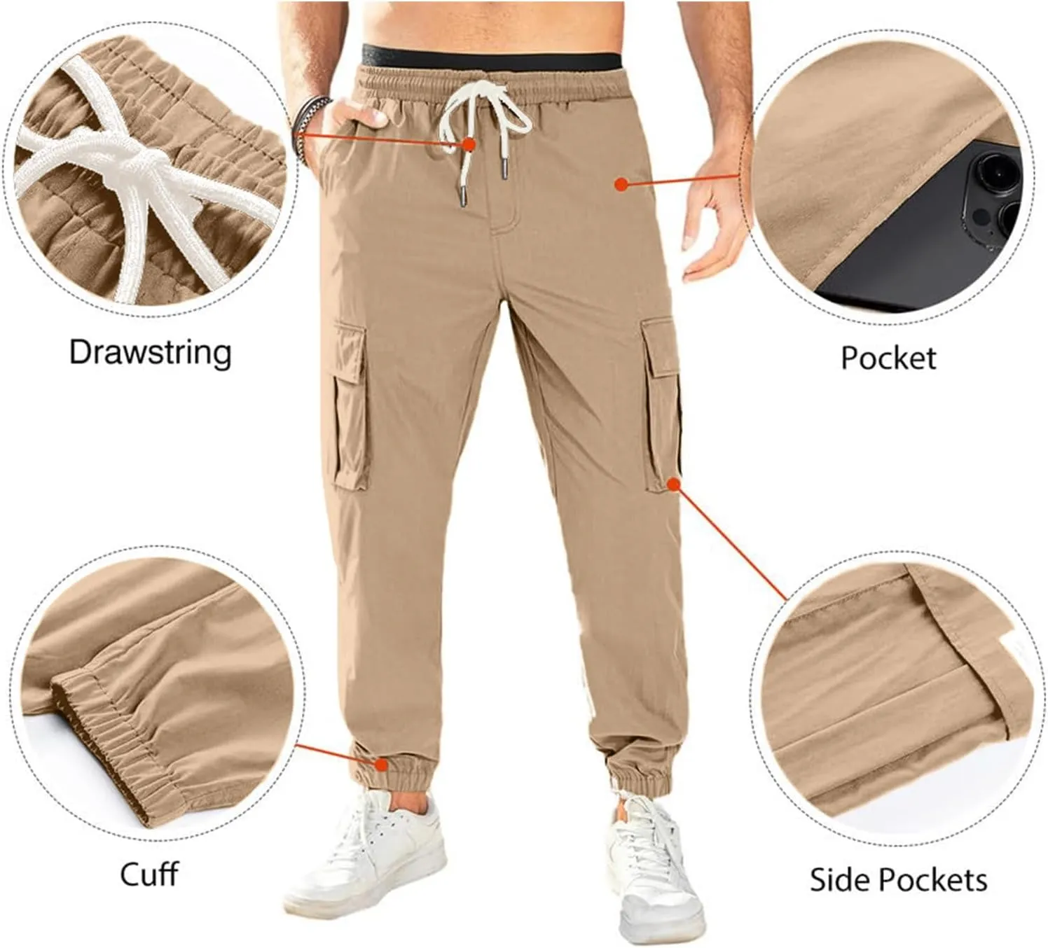 PLEPAN Mens Casual Cargo Joggers Stretch Elastic Waist Drawstring Tapered Sweatpants with Pockets