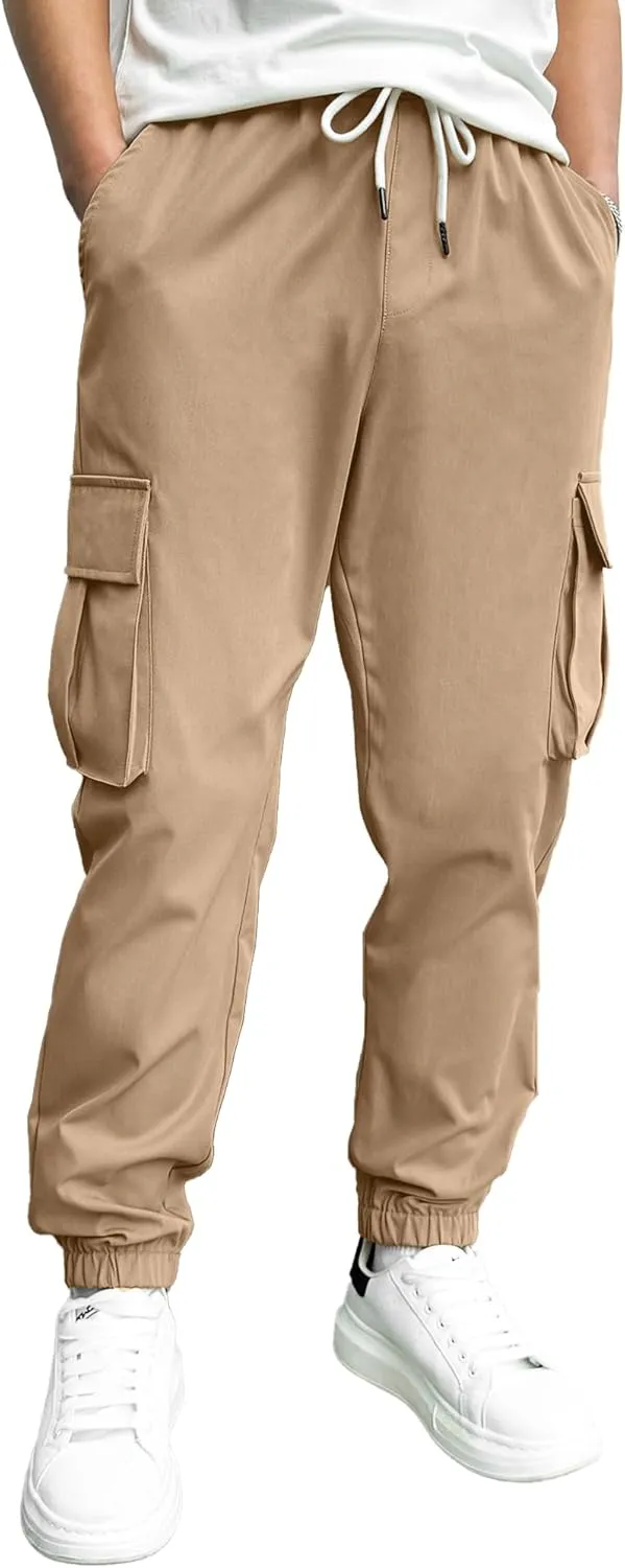 PLEPAN Mens Casual Cargo Joggers Stretch Elastic Waist Drawstring Tapered Sweatpants with Pockets