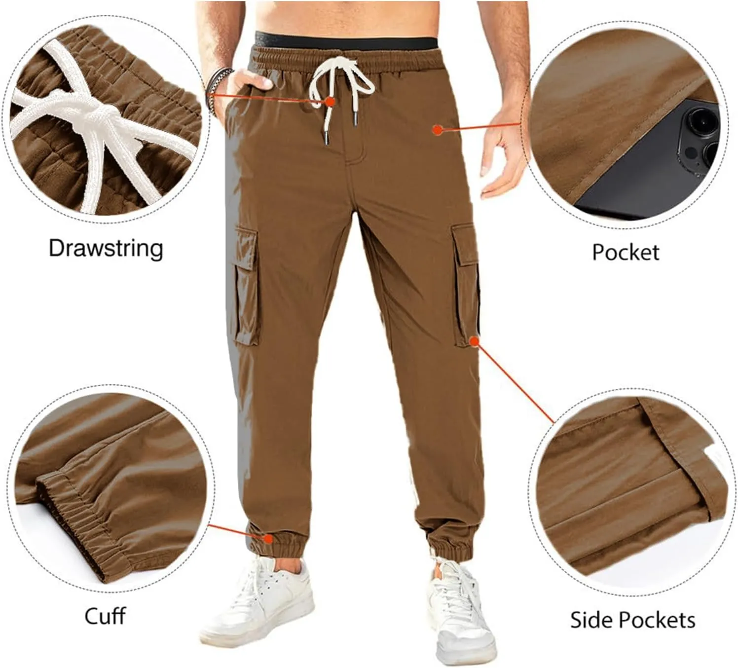 PLEPAN Mens Casual Cargo Joggers Stretch Elastic Waist Drawstring Tapered Sweatpants with Pockets