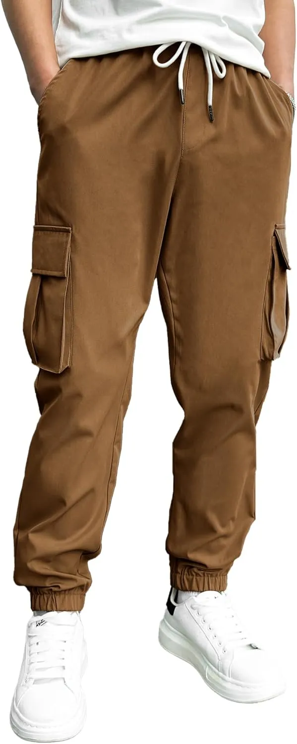 PLEPAN Mens Casual Cargo Joggers Stretch Elastic Waist Drawstring Tapered Sweatpants with Pockets