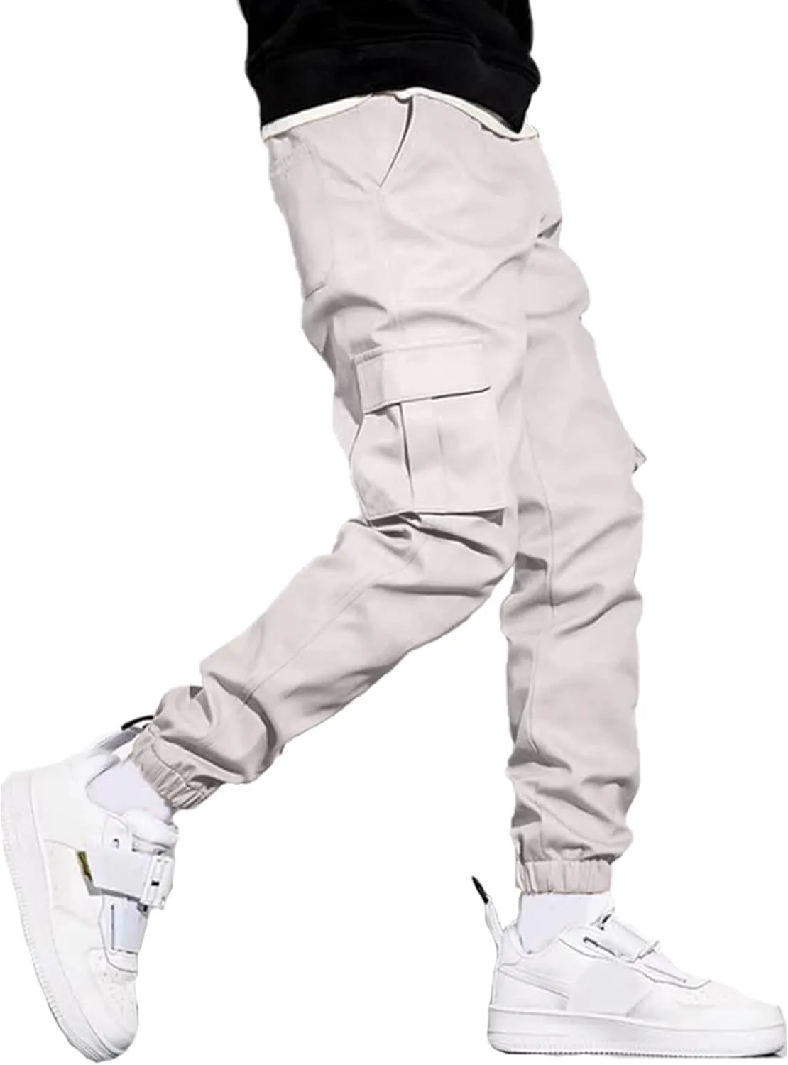 PLEPAN Mens Casual Cargo Joggers Stretch Elastic Waist Drawstring Tapered Sweatpants with Pockets