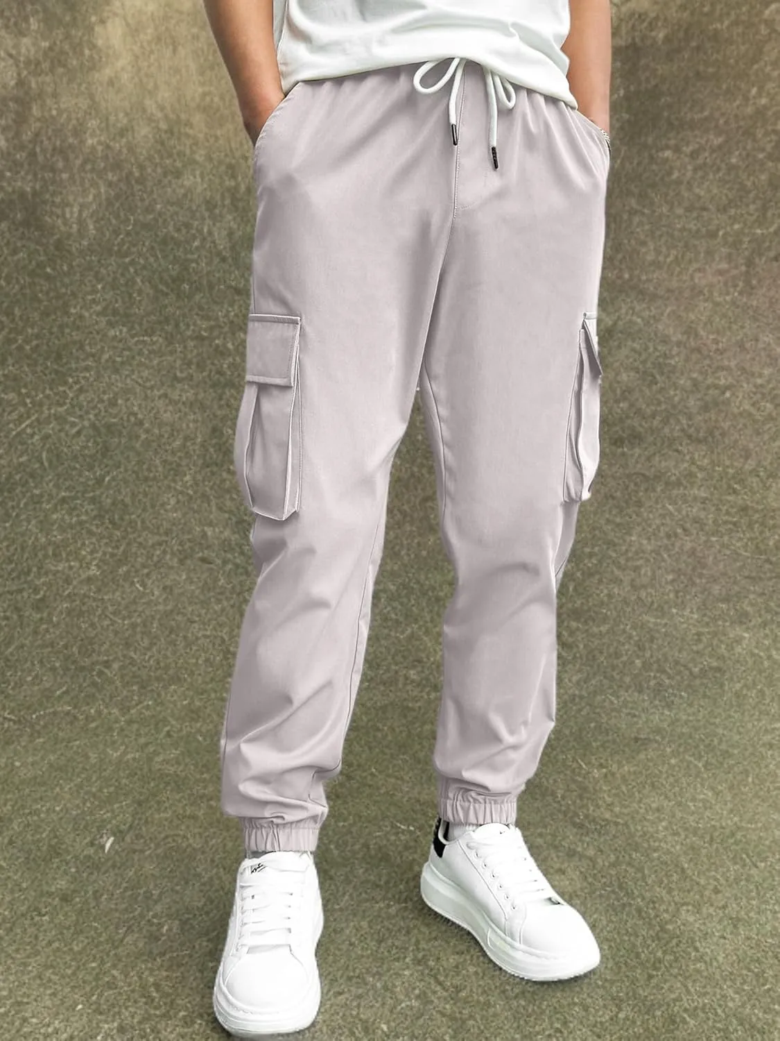 PLEPAN Mens Casual Cargo Joggers Stretch Elastic Waist Drawstring Tapered Sweatpants with Pockets
