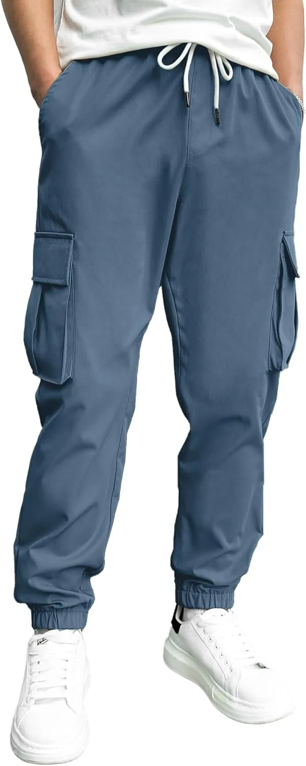 PLEPAN Mens Casual Cargo Joggers Stretch Elastic Waist Drawstring Tapered Sweatpants with Pockets