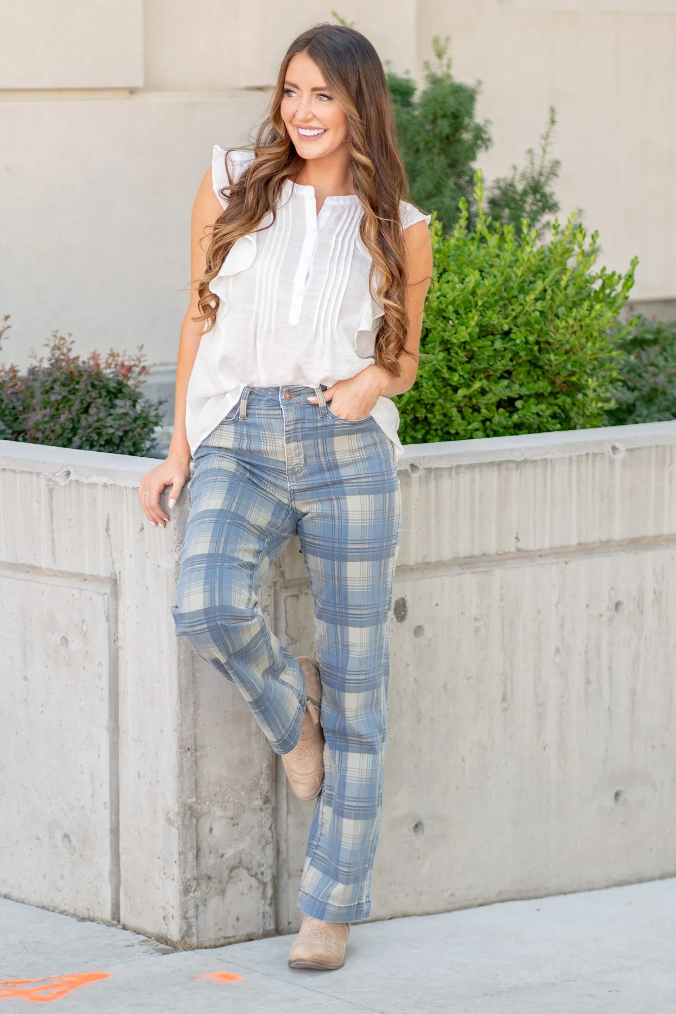 Plus Size Plaid High Rise Vintage Straight